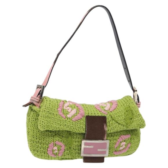 Fendi Handbags - FENDI Mamma Baguette Shoulder Bag Wool Green Silver